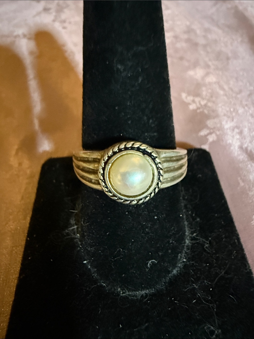 Sterling Silver Pearl Cabochon Ring - Classic Pearl Accent
